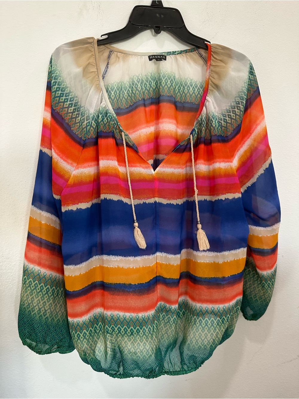 Hannah Multicolor Striped V-Neck Tunic with Tassel Ties
